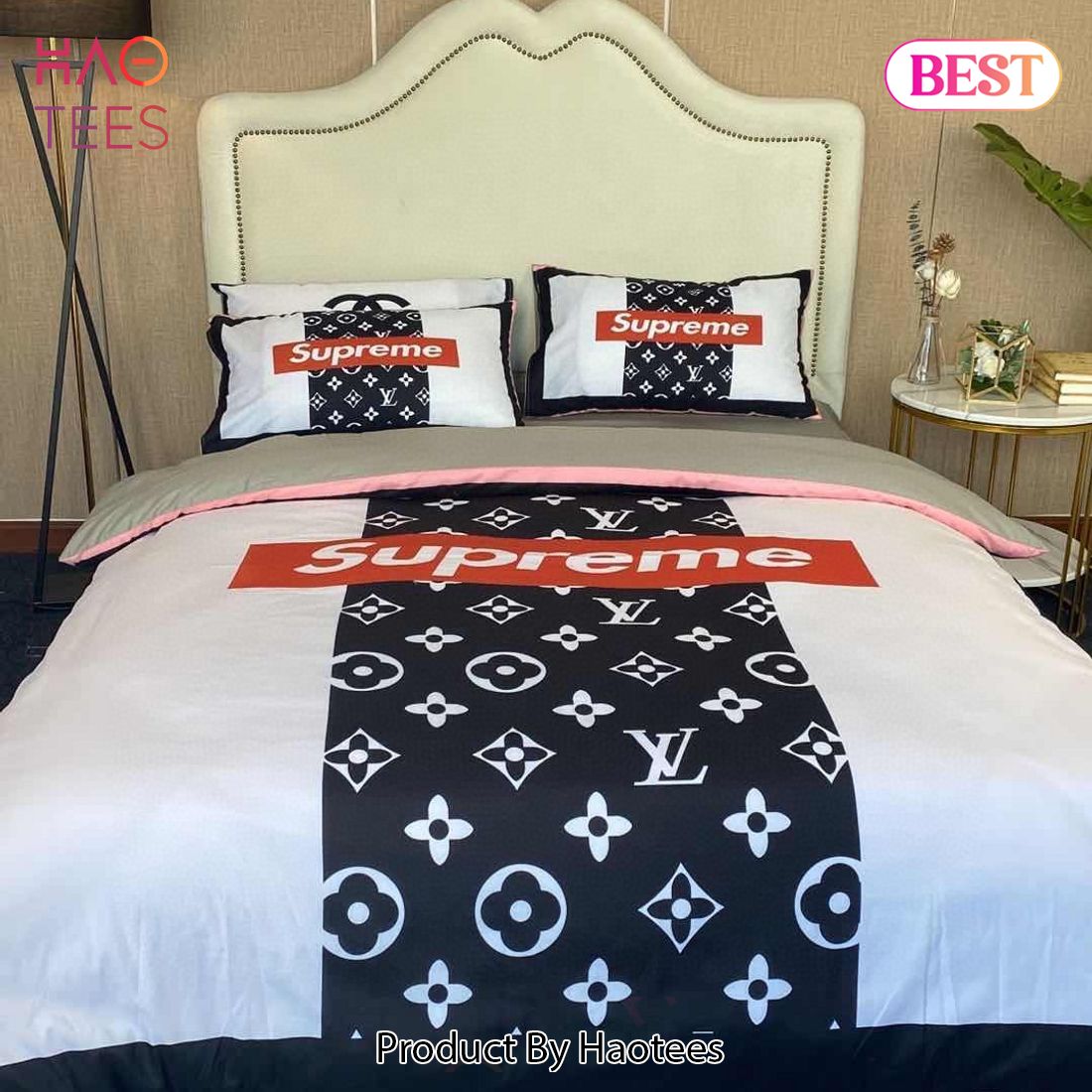 SALE] Louis Vuitton Supreme White Logo Black Luxury Brand Premium Bedding  Set Duvet Cover Home Decor