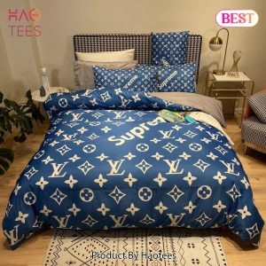 [SALE] Louis Vuitton Supreme Blue Luxury Brand Bedding Set Bedspread Duvet Cover Set Home Decor