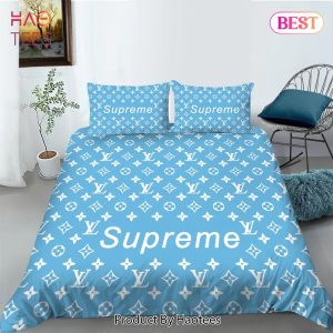 [SALE] Louis Vuitton Supreme Blue Luxury Fashion Brand Bedding Set Bedspread Duvet Cover Set