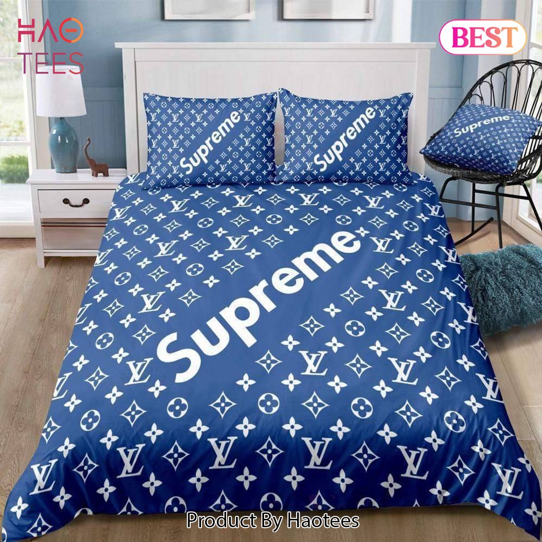 [SALE] Louis Vuitton Supreme Blue Luxury Premium Bedding Set Home Decor Luxury Store