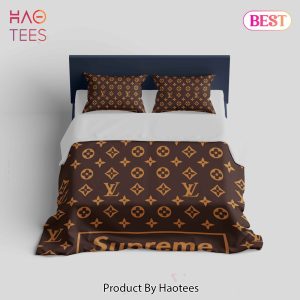 [SALE] Louis Vuitton Supreme Brown Logo Fashion Luxury Brand Bedding Set Home Decor