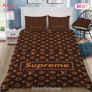 [SALE] Louis Vuitton Supreme Brown Luxury Brand Logo Premium Bedding Set Home Decor