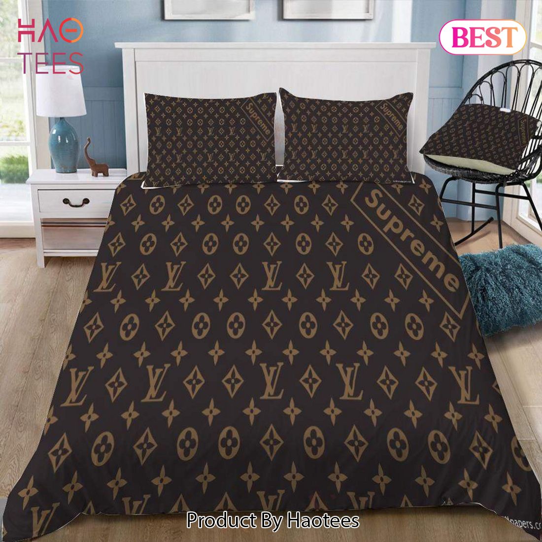 [SALE] Louis Vuitton Supreme Brown Luxury Premium Bedding Set Home Decor Luxury Store