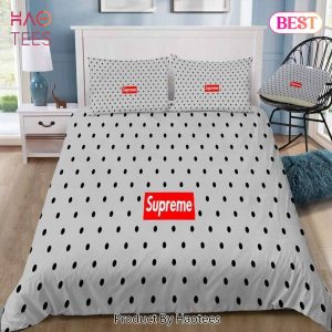 [SALE] Louis Vuitton Supreme Light Grey Luxury Brand Logo Premium Bedding Set Home Decor