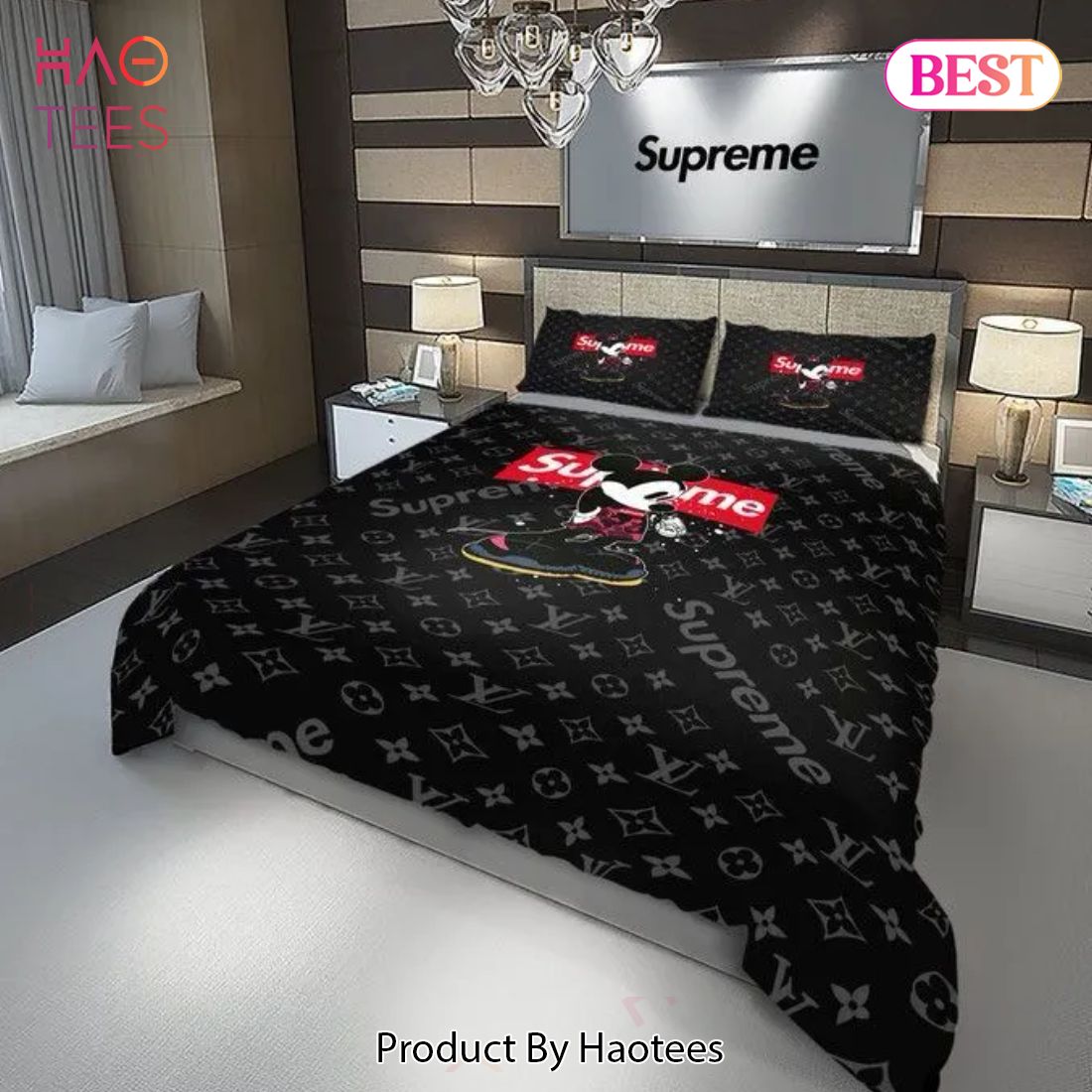 [SALE] Louis Vuitton Supreme Mickey Mouse Disney Luxury Brand High-End Bedding Set LV Home Decor Luxury Store