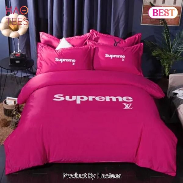 [SALE] Louis Vuitton Supreme Pinky Luxury Brand Bedding Set Duvet Cover Home Decor Special Gift
