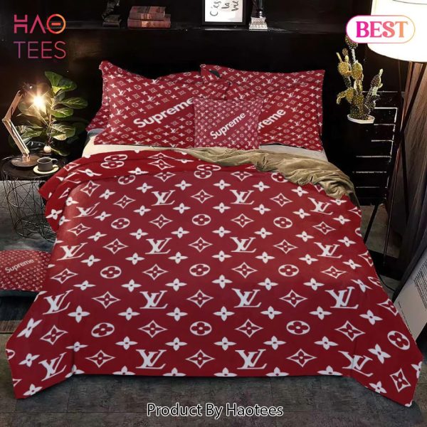 [SALE] Louis Vuitton Supreme Red Fashion Logo Luxury Brand Premium Bedding Set Home Decor
