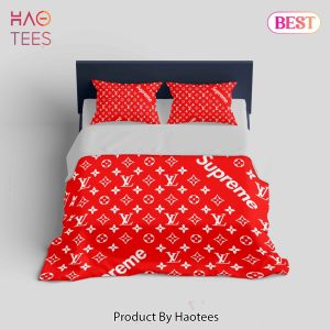 [SALE] Louis Vuitton Supreme Red Logo Fashion Luxury Brand Bedding Set Home Decor