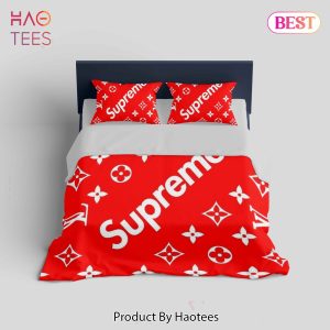 [SALE] Louis Vuitton Supreme Red Logo Fashion Luxury Brand Premium Bedding Set Home Decor