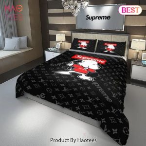 [SALE] Louis Vuitton Supreme Snoopy Black Luxury Brand Bedding Set Duvet Cover Home Decor Special Gift