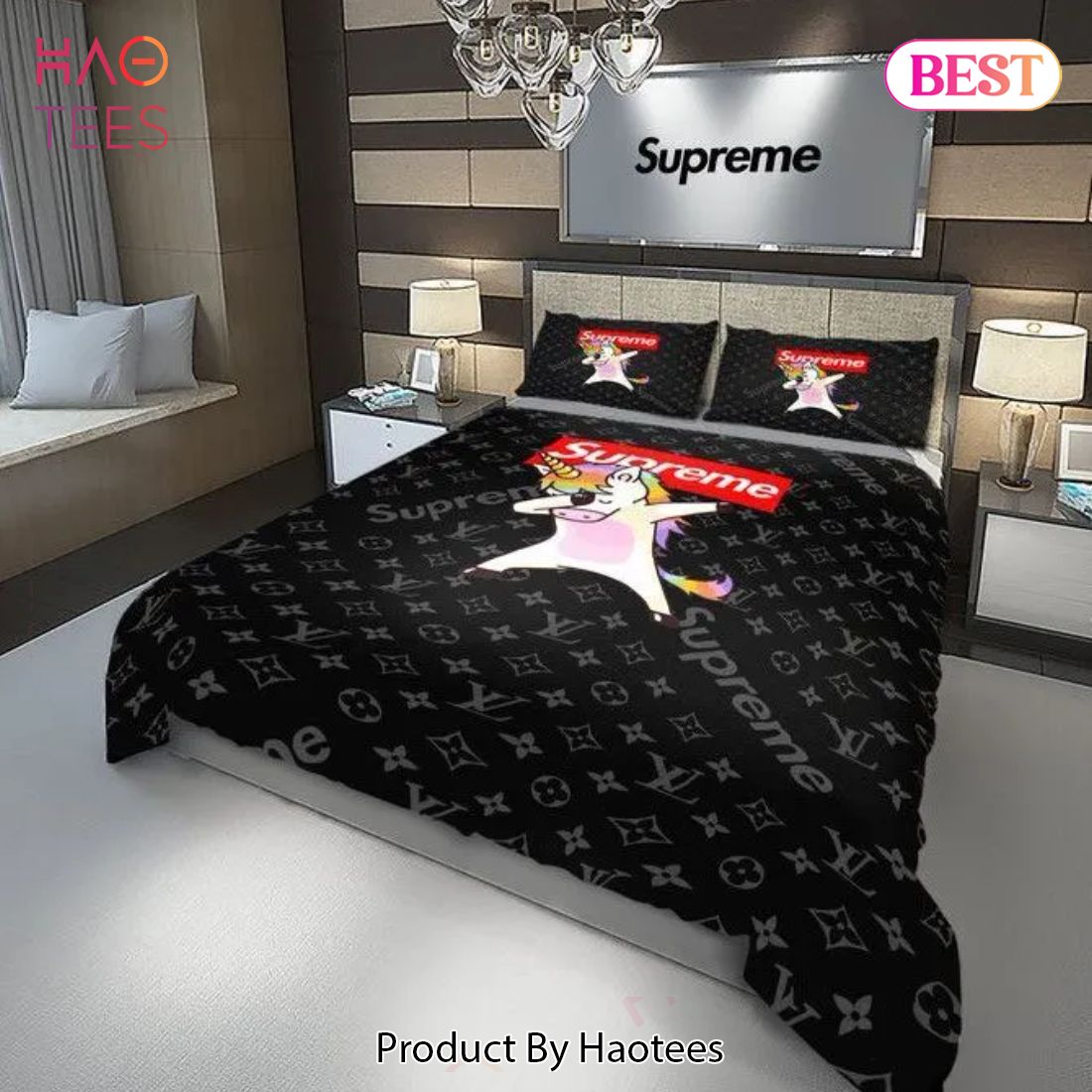 [SALE] Louis Vuitton Supreme Unicorn Luxury Brand Bedding Set Duvet Cover Bedspread Home Decor Luxury Store