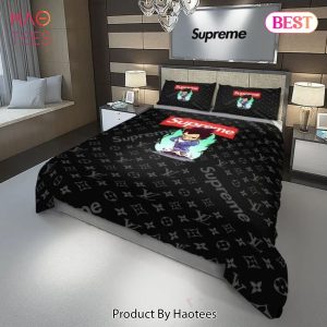[SALE] Louis Vuitton Supreme Vegeta Dragon Ball Black Luxury Brand Bedding Set Duvet Cover Home Decor Special Gift