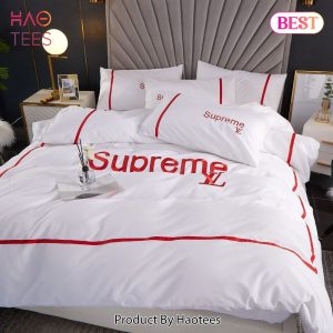 [SALE] Louis Vuitton Supreme White Fashion Luxury Brand Bedding Set Home Decor