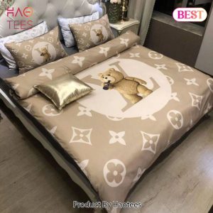 [SALE] Louis Vuitton Teddy Bear Beige Luxury Brand Bedding Set Duvet Cover Home Decor