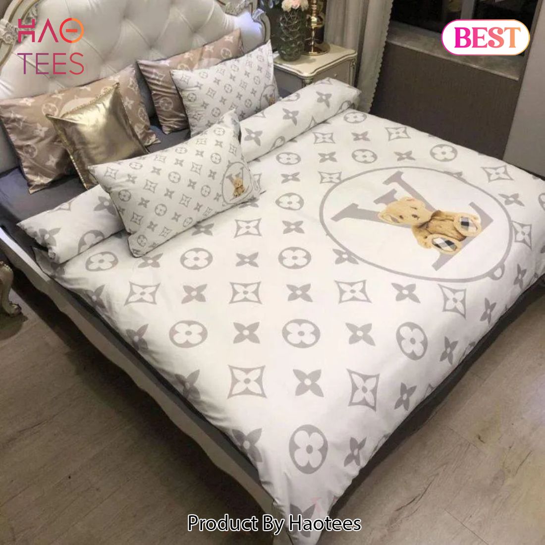 [SALE] Louis Vuitton Teddy Bear White Luxury Brand Bedding Set Duvet Cover Home Decor Luxury Store