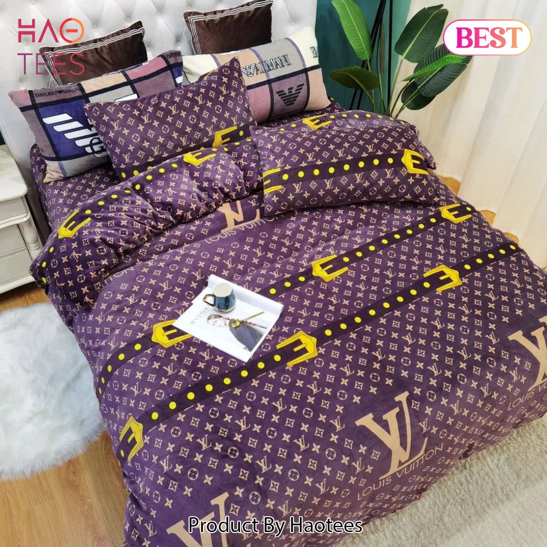 [SALE] Louis Vuitton Violet Luxury Brand Premium Bedding Set Duvet Cover Home Decor Luxury Store