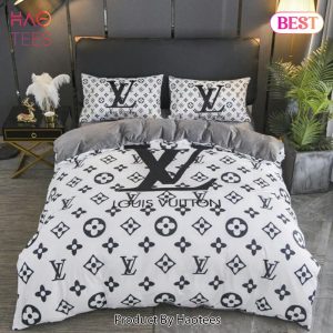 [SALE] Louis Vuitton White Black Logo Brand Bedding Set Bedspread Duvet Cover Set Home Decor
