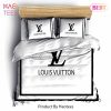 [SALE] Louis Vuitton White Logo Red Luxury Brand Premium Bedding Set Duvet Cover Home Decor