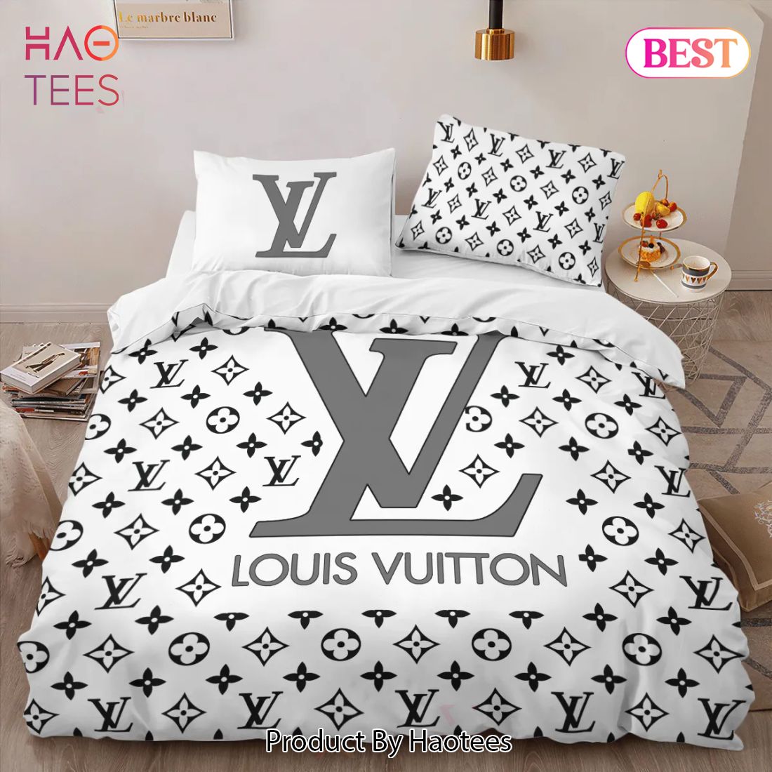 [SALE] Louis Vuitton White Luxury Brand High-End Bedding Set LV Home Decor – W521 Luxury Store