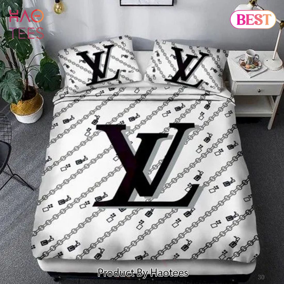 [SALE] Louis Vuitton White Luxury Brand Premium Bedding Set Duvet Cover Home Decor Luxury Store