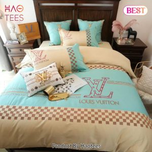 [SALE] Louis Vuitton Yellow Light Blue Luxury Brand Premium Bedding Set Duvet Cover Home Decor