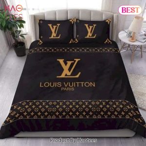 [SALE] Louis Vuitton Yellow Logo Black Luxury Brand Premium Bedding Set Duvet Cover Home Decor