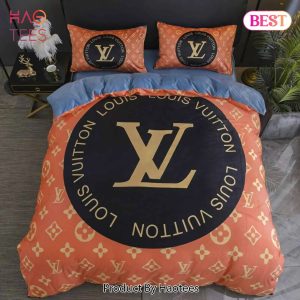 [SALE] Louis Vuitton Yellow Logo Black Orange Luxury Brand Bedding Set Duvet Cover Home Decor