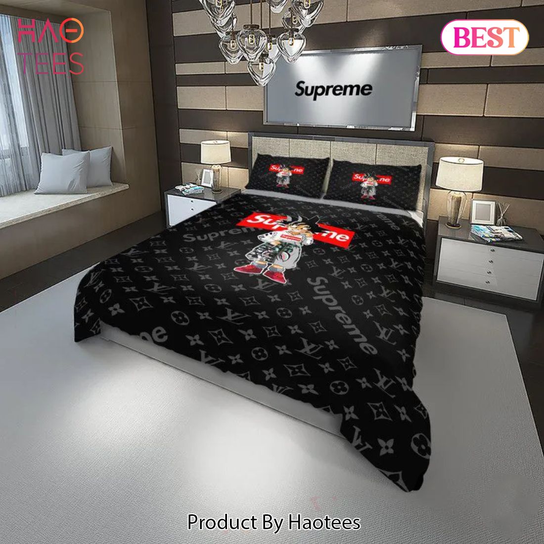 [SALE] LV Supreme Dragon Ball Luxury Brand Bedding Set Bedspread Duvet Cover Set Home Decor Luxury Store