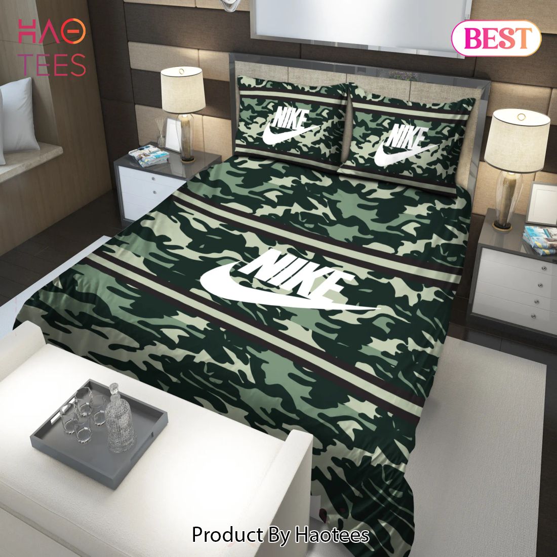 [SALE] Nike Green Army Fashion Luxury Brand Premium Bedding Set Home Decor Luxury Store