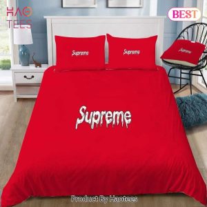 [SALE] Supreme White Logo Red Luxury Brand Bedding Set Duvet Cover Home Decor