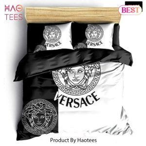 [SALE] Versace Black And White Full Fashion Logo Luxury Brand Premium Bedding Set Home Decor