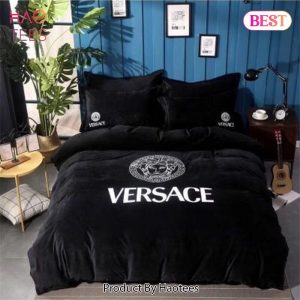 [SALE] Versace Black Fashion Logo Luxury Brand Bedding Set Home Decor