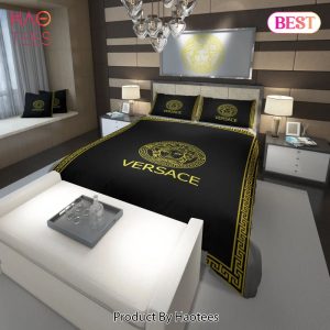 [SALE] Versace Black Golden Fashion Luxury Brand Premium Bedding Set Home Decor