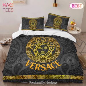 [SALE] Versace Black Golden Logo Limited Edition Luxury Brand High-End Bedding Set LV Home Decor
