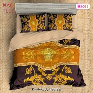 [SALE] Versace Brown Golden Fashion Luxury Brand Bedding Set Bedspread Duvet Cover Set