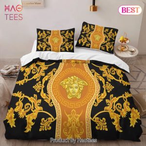 [SALE] Versace Gold Luxury Brand Logo High-End Bedding Set LV Home Decor