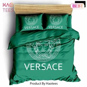 [SALE] Versace Green Fashion Logo Luxury Brand Premium Bedding Set Home Decor