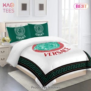 [SALE] Versace Green Medusa White Luxury Brand Bedding Set Bedspread Duvet Cover Set Home Decor