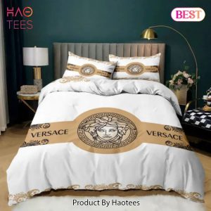[SALE] Versace Logo Luxury Brand Bedding Set Bedspread Duvet Cover Set Home Decor