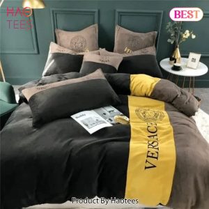 [SALE] Versace Medusa Yellow Brown Black Luxury Brand Premium Bedding Set Bedspread Duvet Cover Set Home Decor