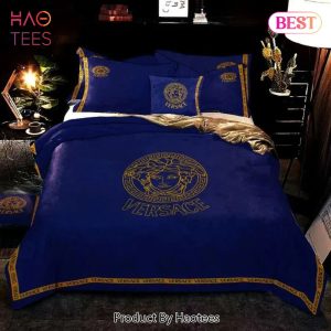 [SALE] Versace Navy Blue Luxury Brand Bedding Set Bedspread Duvet Cover Set Home Decor