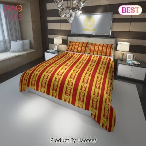 [SALE] Versace Red Golden Fashion Luxury Brand Premium Bedding Set Home Decor