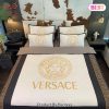 [SALE] Versace White Golden Logo Luxury Brand Bedding Set Home Decor
