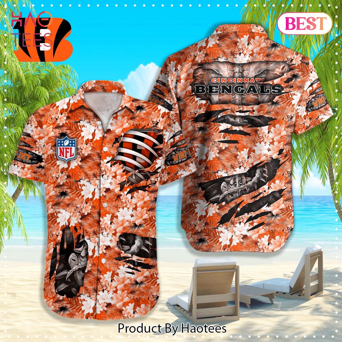 NFL Cincinnati Bengals Black Flower And White Sleeve Hawaiian Shirt -PhotoRoom