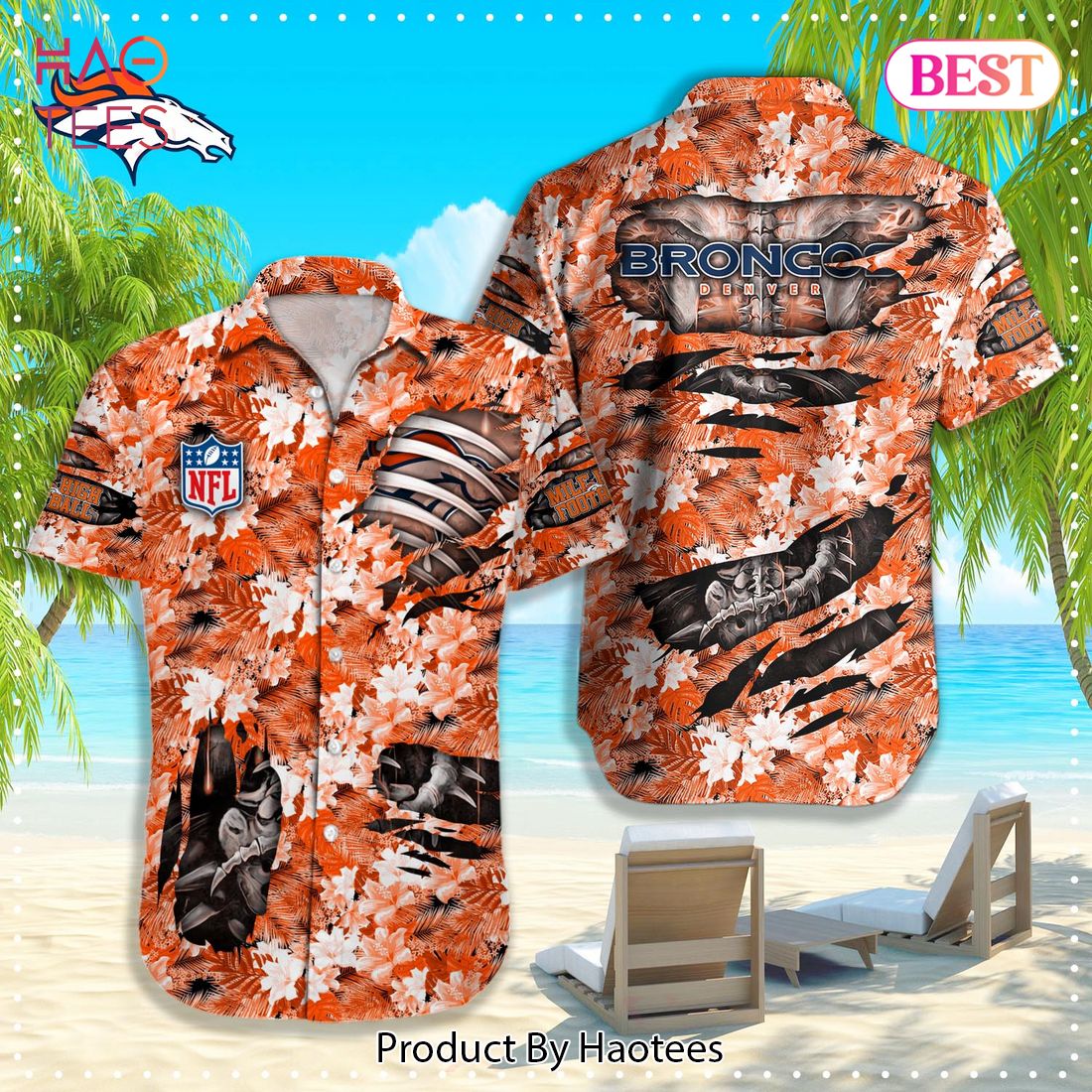 Denver Broncos NFL And Flowers Short Sleeves Hawaiian Shirt