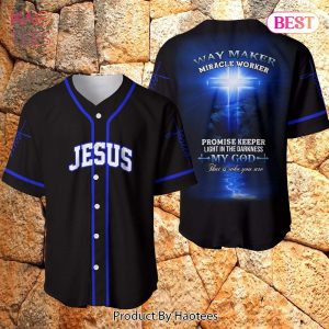 AVAILABLE Amazing Jesus Lion Way Maker Miracle Worker Lion King Blue Black Baseball Jersey