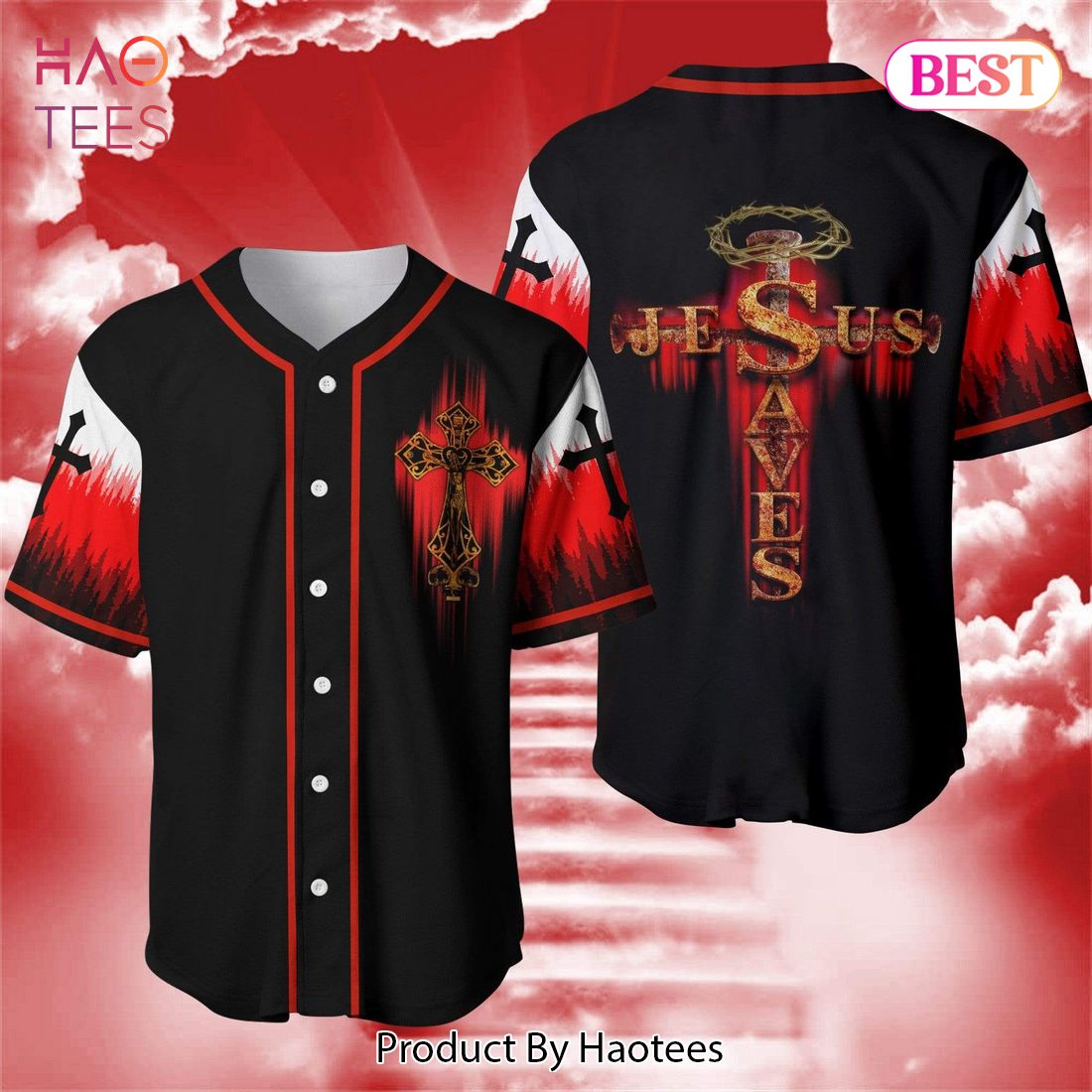 AVAILABLE Amazing Jesus Saves Red Black Baseball Jersey AVAILABLE Amazing Jesus Saves Red Black Baseball Jersey