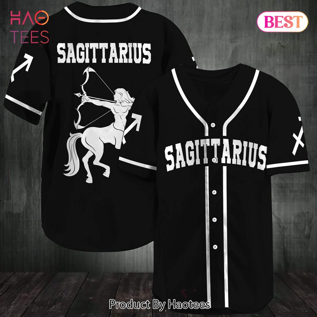 AVAILABLE B&W Sagittarius Zodiac Baseball Jersey AVAILABLE B&W Sagittarius Zodiac Baseball Jersey