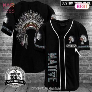 AVAILABLE Black Native American Headdress Chief Baseball Jersey