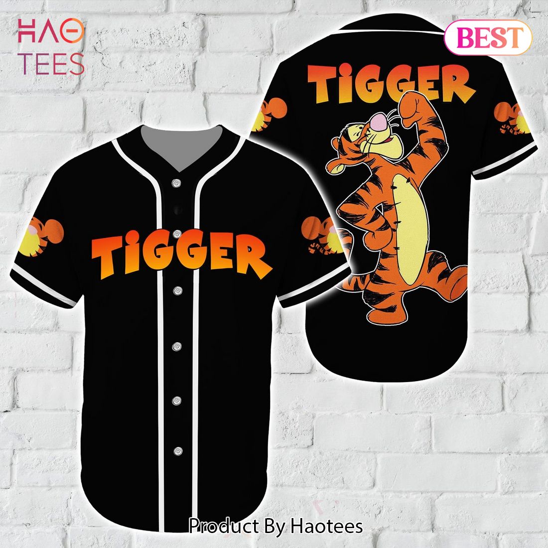 AVAILABLE Cartoon Character Tigger Color Baseball Tee Jersey Shirt Black  All Over Printed 3D Unisex Men